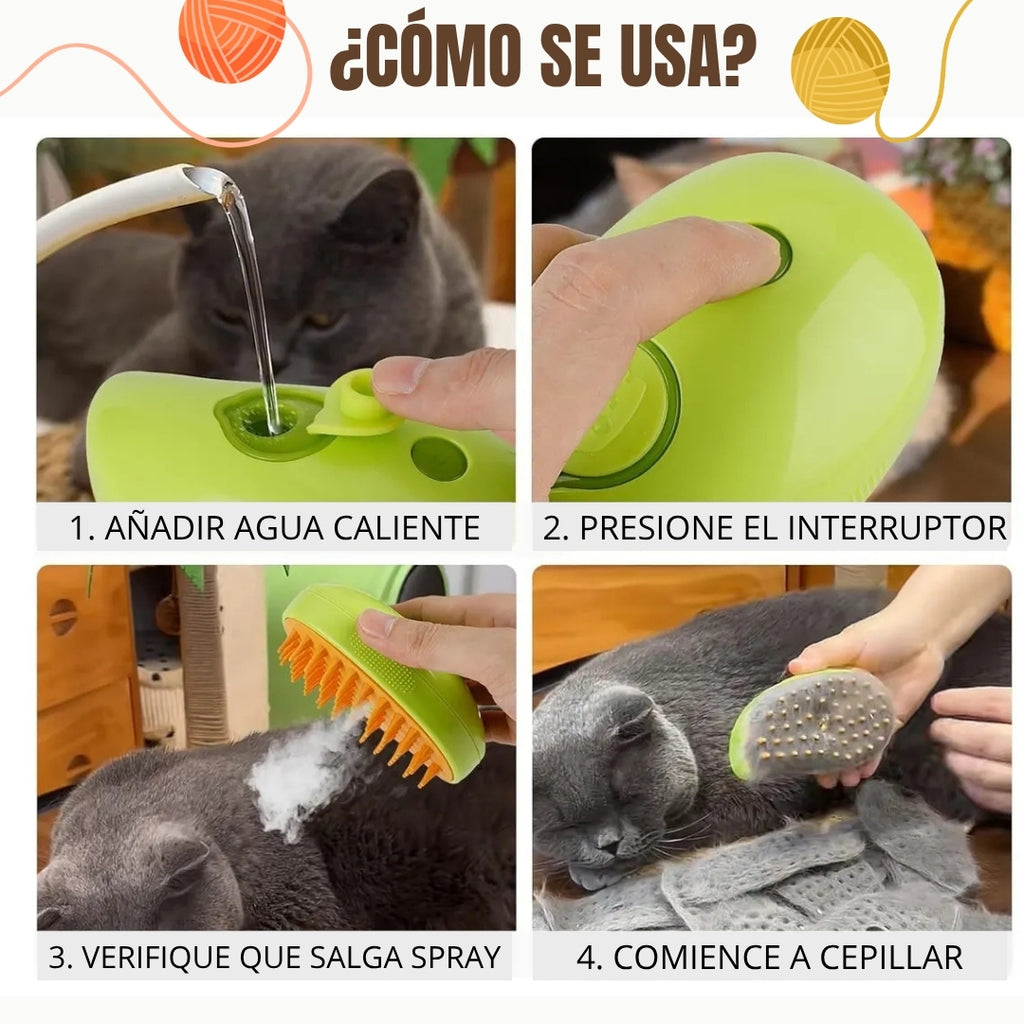 🐶🐱✨ Cepillo de Vapor 3 en 1 para Mascotas