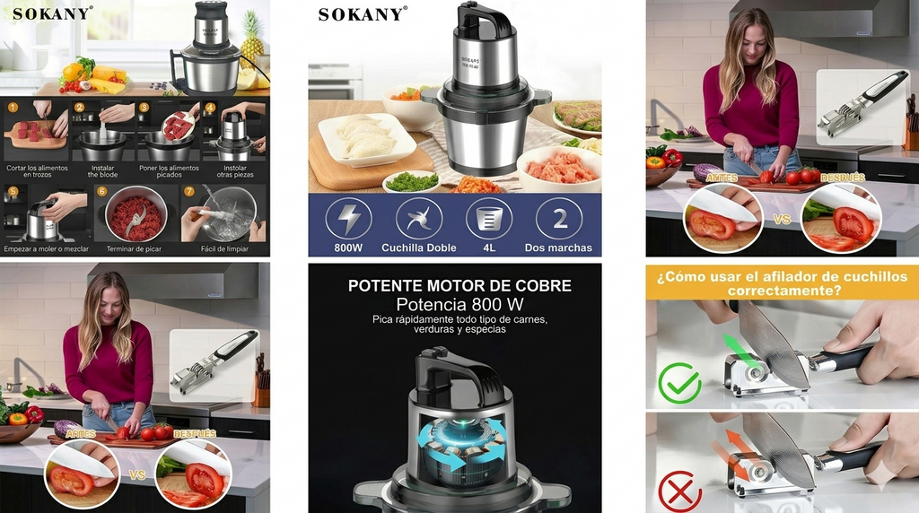 🔪🍽️  Procesador 4L + Afilador Profesional